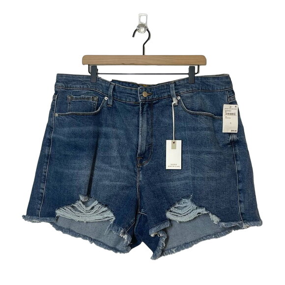 NEW Good American Cut-Off Jean Shorts Plus Size 22 Blue Denim High Waisted - Picture 2 of 7
